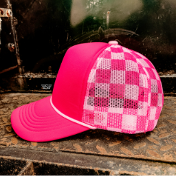 Custom Upside Down or Right Side Up Puff Trucker Hat | Checkered Mesh Back | 5-Panel High Crown Cap