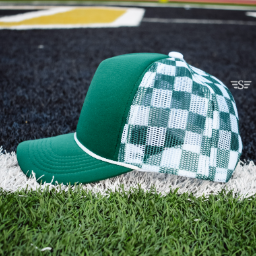 Custom Upside Down or Right Side Up Puff Trucker Hat | Checkered Mesh Back | 5-Panel High Crown Cap