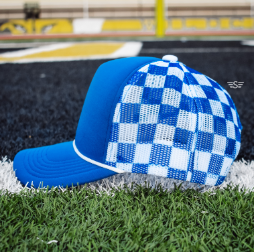 Custom Upside Down or Right Side Up Puff Trucker Hat | Checkered Mesh Back | 5-Panel High Crown Cap