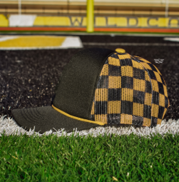 Custom Upside Down or Right Side Up Puff Trucker Hat | Checkered Mesh Back | 5-Panel High Crown Cap