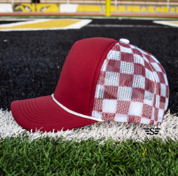Custom Upside Down or Right Side Up Puff Trucker Hat | Checkered Mesh Back | 5-Panel High Crown Cap