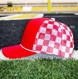 Custom Upside Down or Right Side Up Puff Trucker Hat | Checkered Mesh Back | 5-Panel High Crown Cap