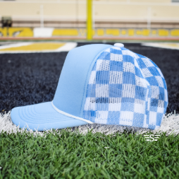 Custom Upside Down or Right Side Up Puff Trucker Hat | Checkered Mesh Back | 5-Panel High Crown Cap
