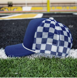 Custom Upside Down or Right Side Up Puff Trucker Hat | Checkered Mesh Back | 5-Panel High Crown Cap