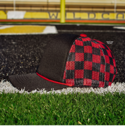 Custom Upside Down or Right Side Up Puff Trucker Hat | Checkered Mesh Back | 5-Panel High Crown Cap