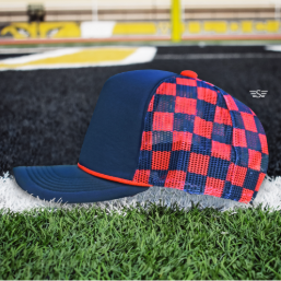 Custom Upside Down or Right Side Up Puff Trucker Hat | Checkered Mesh Back | 5-Panel High Crown Cap