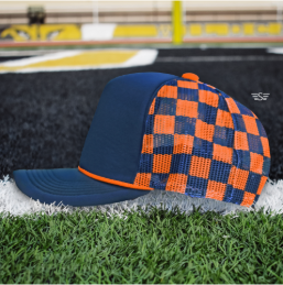 Custom Upside Down or Right Side Up Puff Trucker Hat | Checkered Mesh Back | 5-Panel High Crown Cap