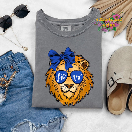 Lions Mascot School Spirit T-Shirt | Comfort Colors | Youth | Adult | Sunglass | BOW