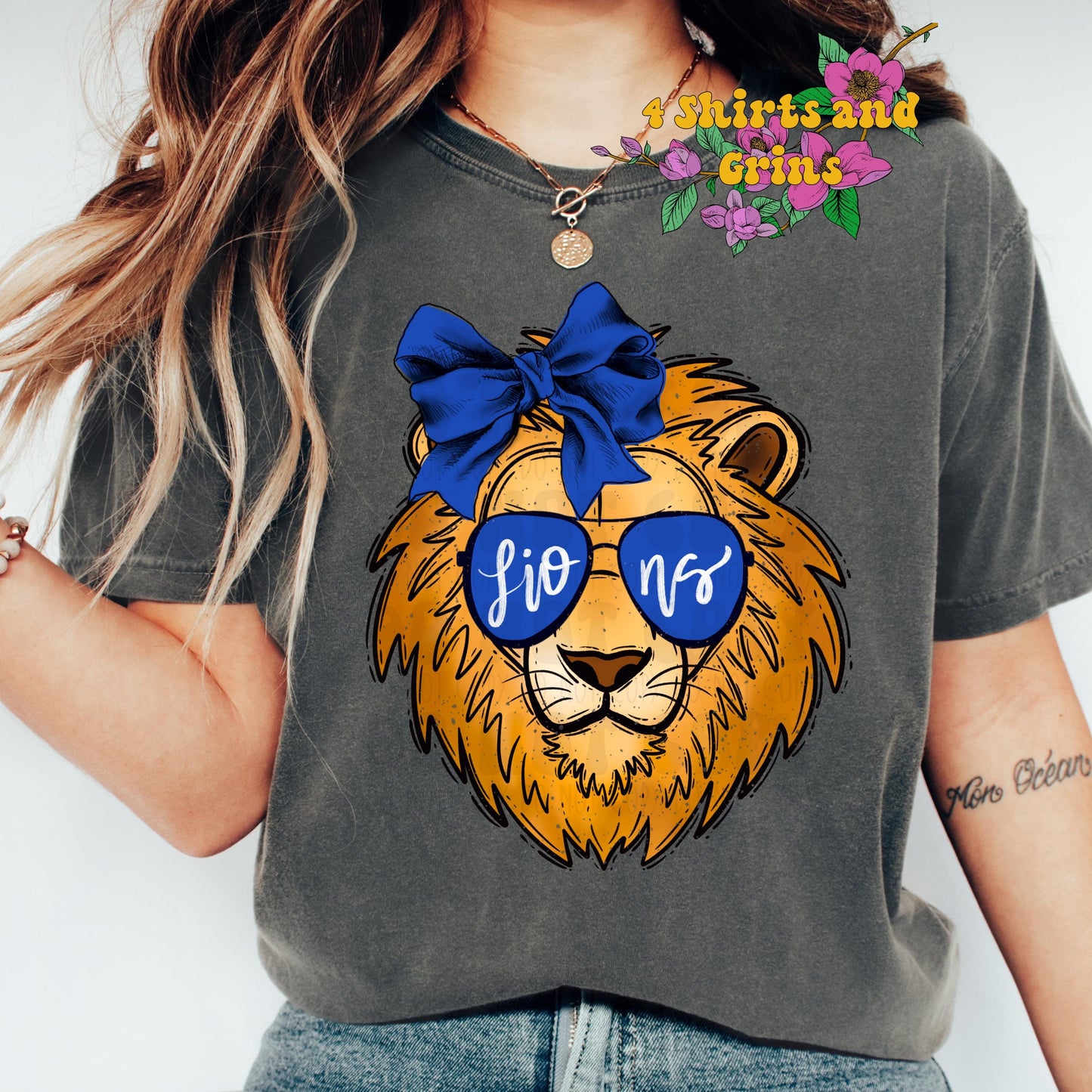 Lions Mascot School Spirit T-Shirt | Comfort Colors | Youth | Adult | Sunglass | BOW