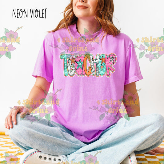 Teacher Fun Doodle Stars Comfort Colors Short Sleeve