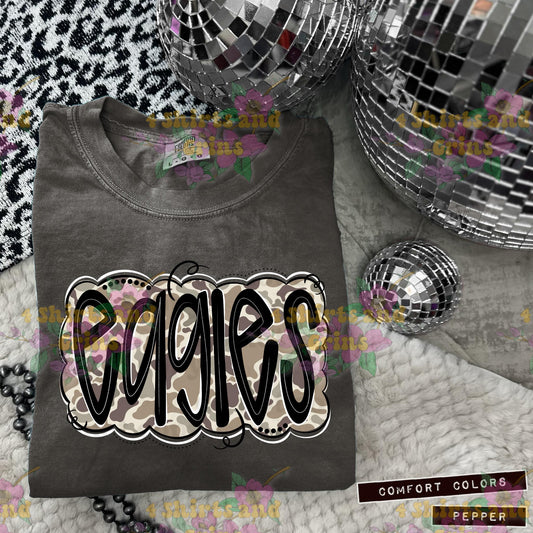 Eagles Camo Mascot Tee | Comfort Colors® Spirit Shirt | Youth & Adult Sizes | Message for Other Mascots