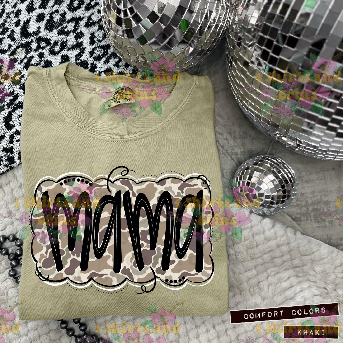 Camo Mama Shirt | Comfort Colors® Tee | Neutral Retro Camo Graphic | DTF Transfer | Adult Sizes S-4XL