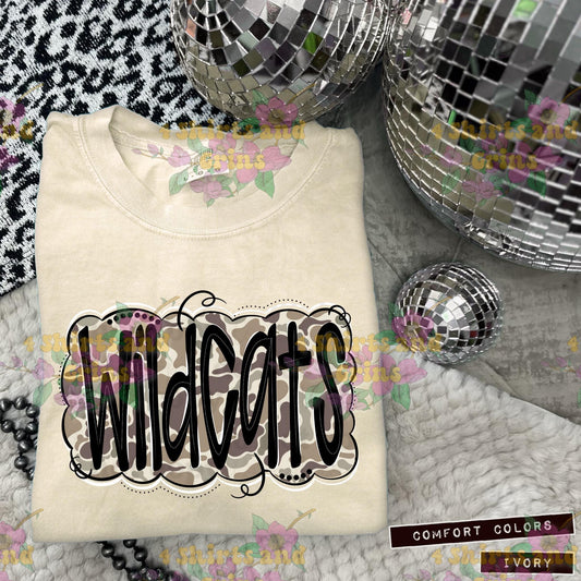 Wildcats Camo Mascot Tee | Comfort Colors® Spirit Shirt | Youth & Adult Sizes | Message for Other Mascots