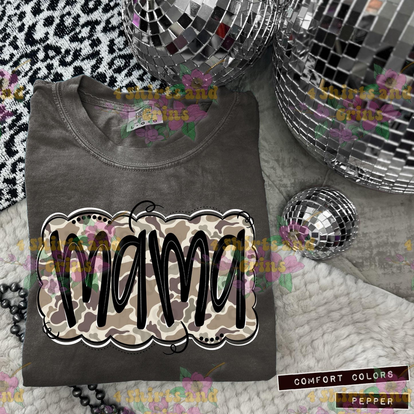 Camo Mama Shirt | Comfort Colors® Tee | Neutral Retro Camo Graphic | DTF Transfer | Adult Sizes S-4XL