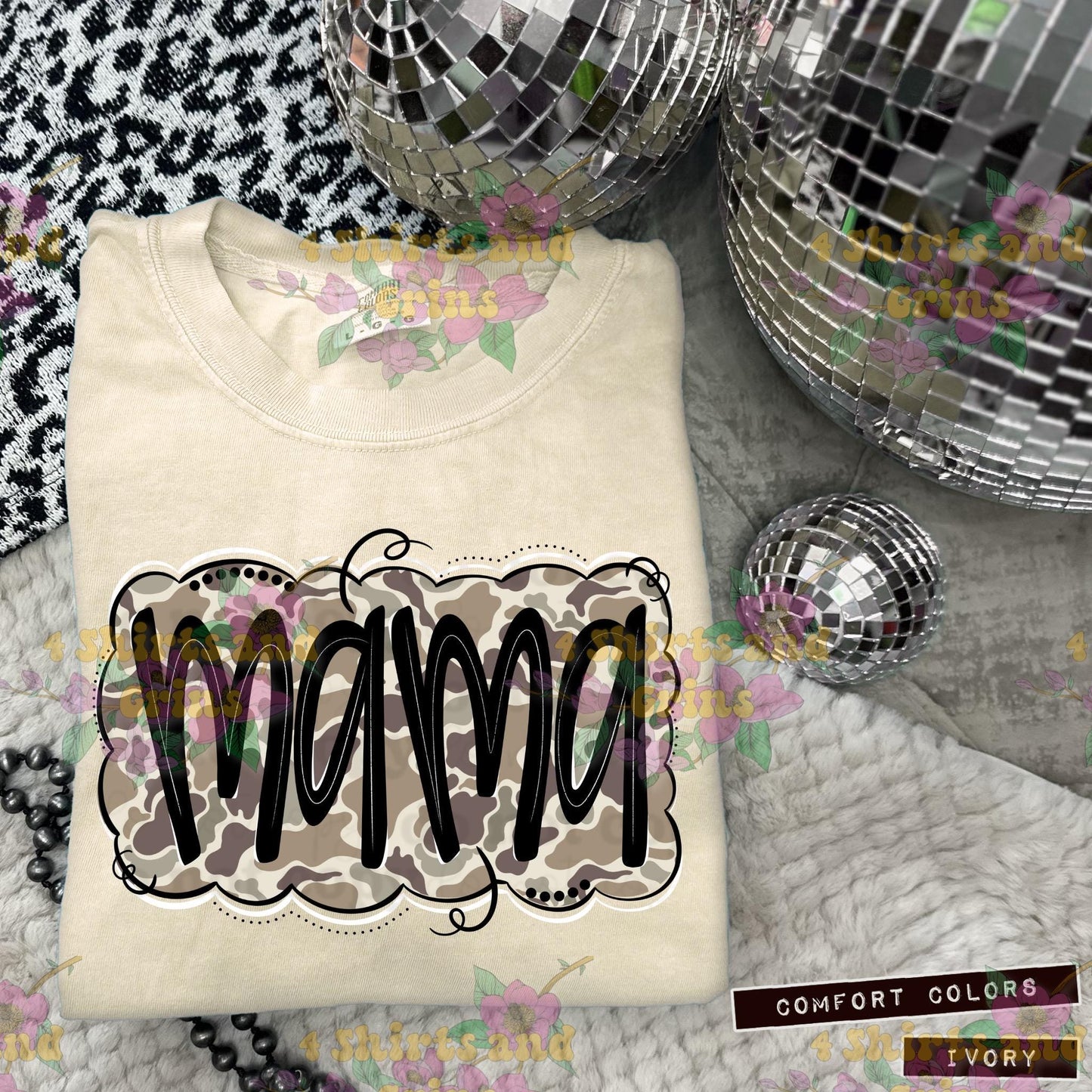Camo Mama Shirt | Comfort Colors® Tee | Neutral Retro Camo Graphic | DTF Transfer | Adult Sizes S-4XL