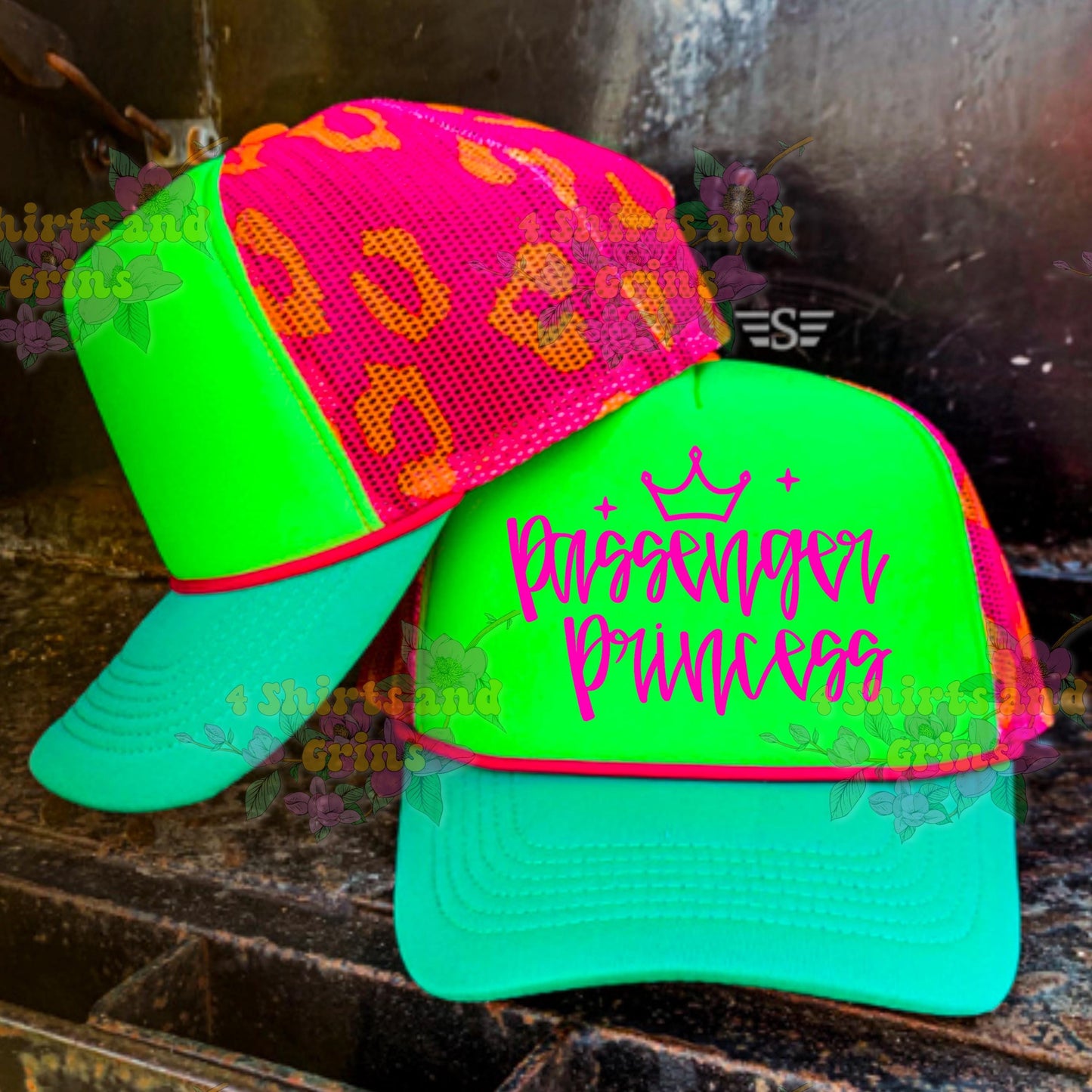 Custom Neon Leopard Trucker Hat | Passenger Princess / Passenger Problem Cap | Puff Vinyl Ponytail Hat | Summer Mesh Snapback