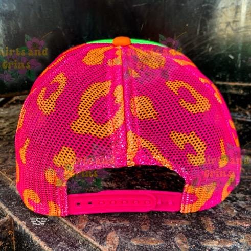 Custom Neon Leopard Trucker Hat | Passenger Princess / Passenger Problem Cap | Puff Vinyl Ponytail Hat | Summer Mesh Snapback