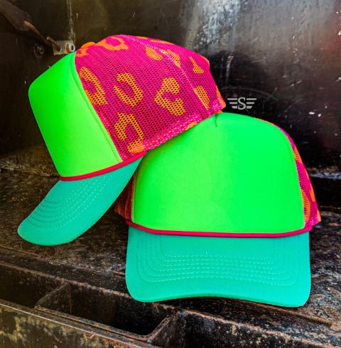 Custom Neon Leopard Trucker Hat | Passenger Princess / Passenger Problem Cap | Puff Vinyl Ponytail Hat | Summer Mesh Snapback
