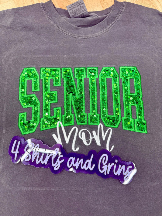 Senior Mom Sequin Embroidered Sweatshirt | Custom School Color Mom Shirt | Sequin Applique Senior Mom Tee | Senior Year Sweatshirt