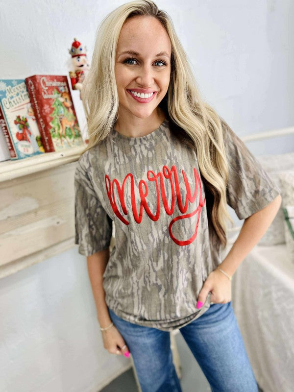 Camo Merry Metallic Puff Tee