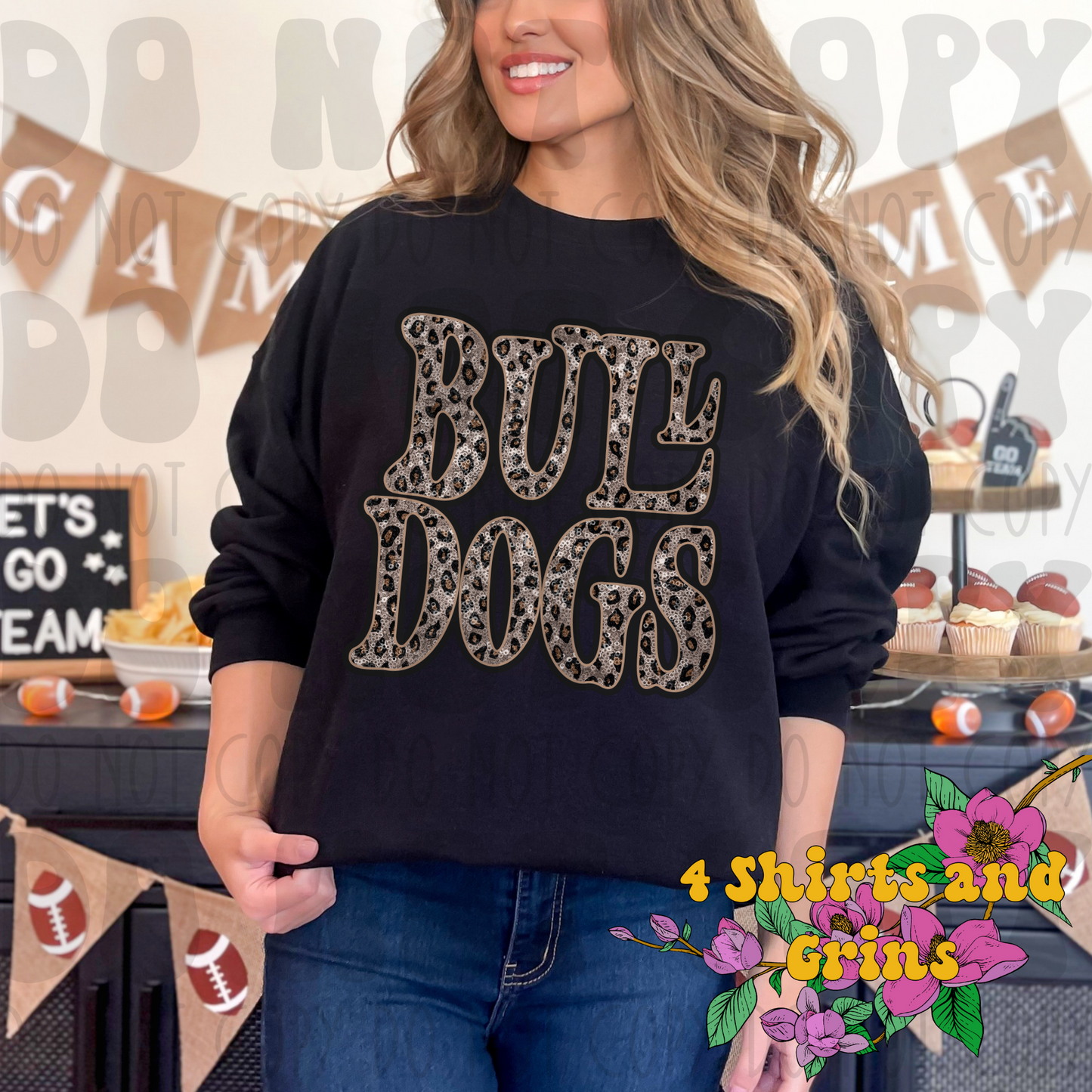 Bulldogs Faux Sequin and Leopard Sweatshirt