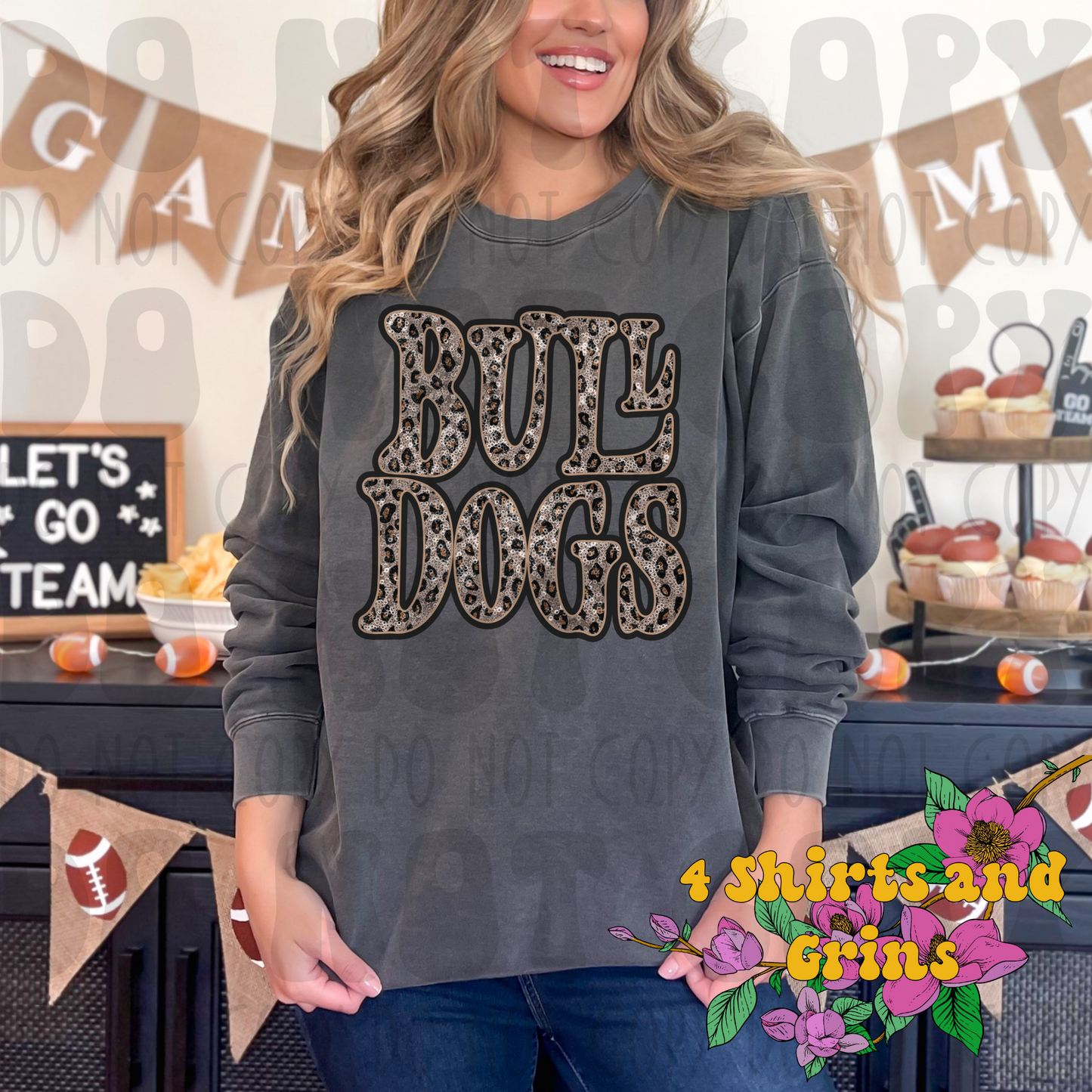 Bulldogs Faux Sequin and Leopard Sweatshirt