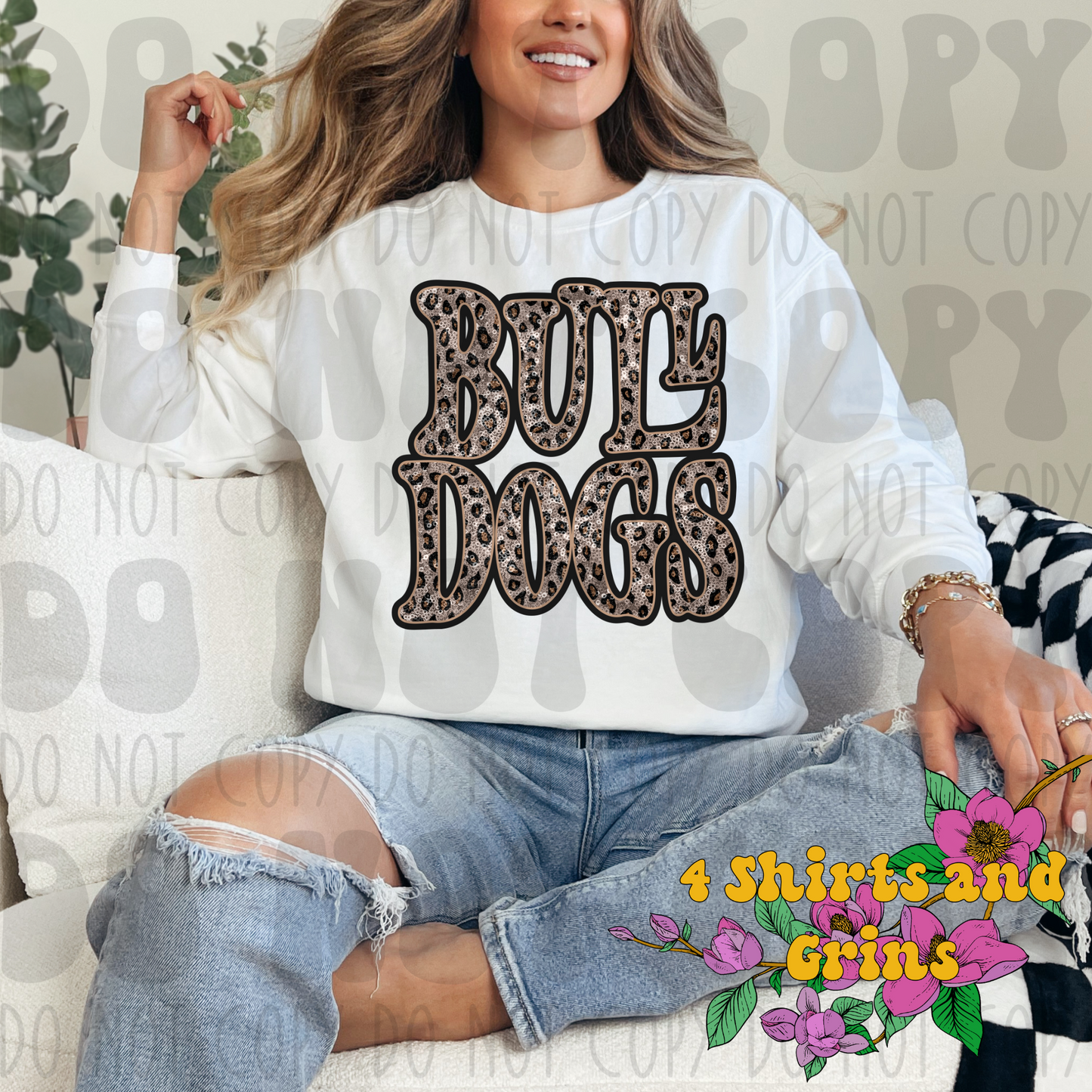 Bulldogs Faux Sequin and Leopard Sweatshirt