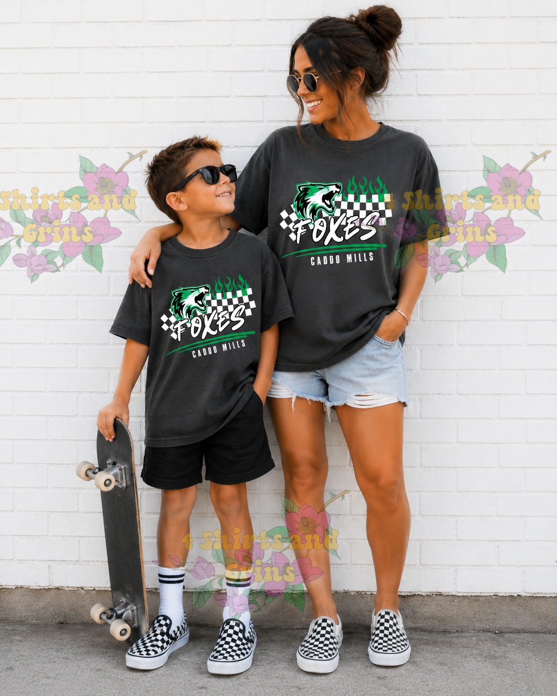 Caddo Mills Foxes Checkered Flames Comfort Colors® T-Shirt | Youth & Adult | Football Game Day | School Spirit Tee