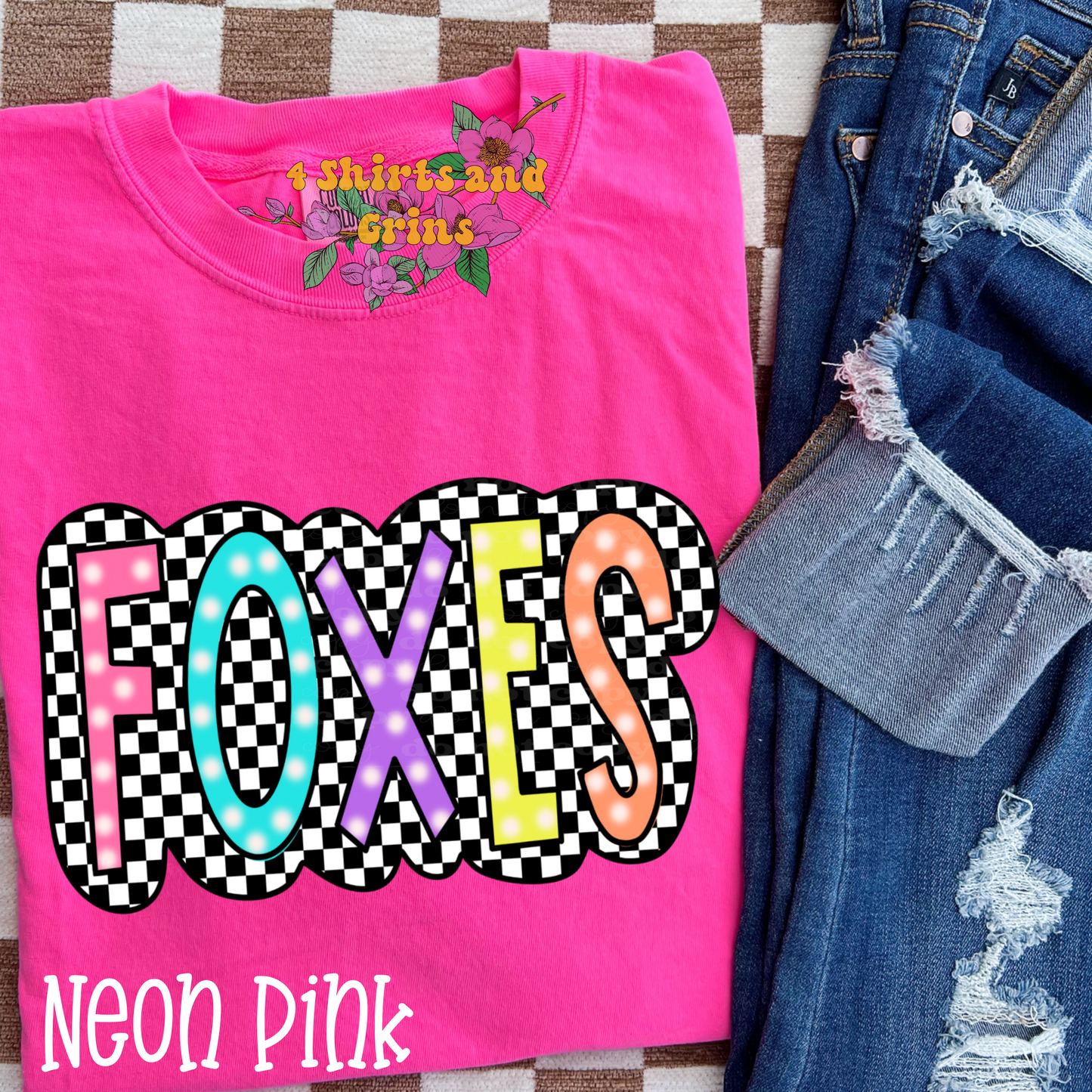 Colorful Checkered "Foxes" Shirt - Customizeable