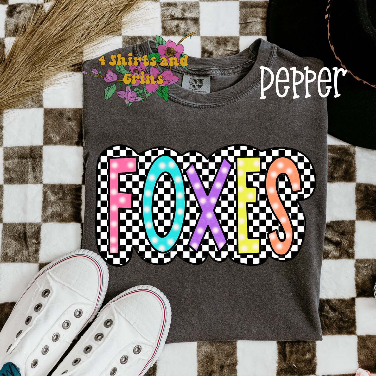 Colorful Checkered "Foxes" Shirt - Customizeable