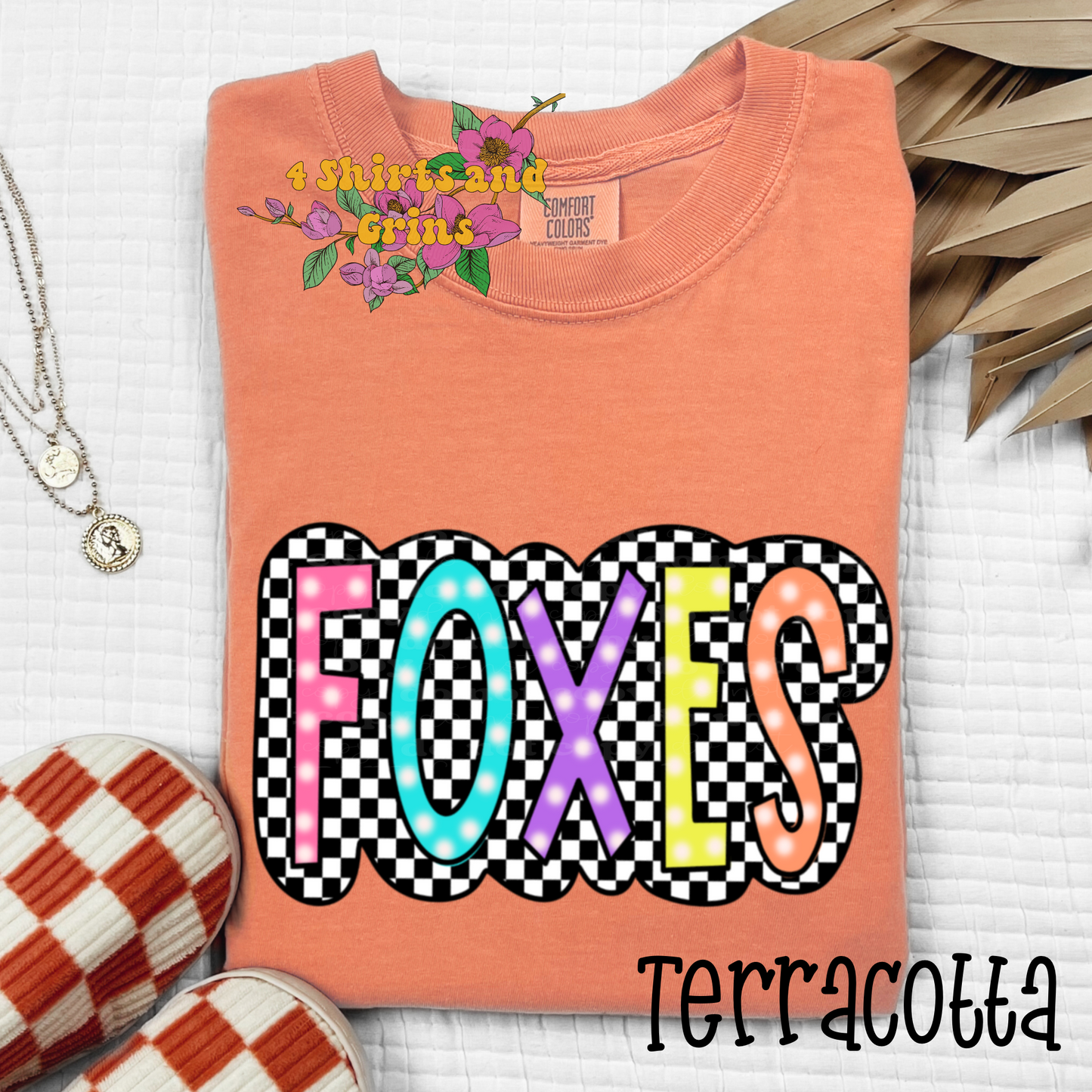 Colorful Checkered "Foxes" Shirt - Customizeable