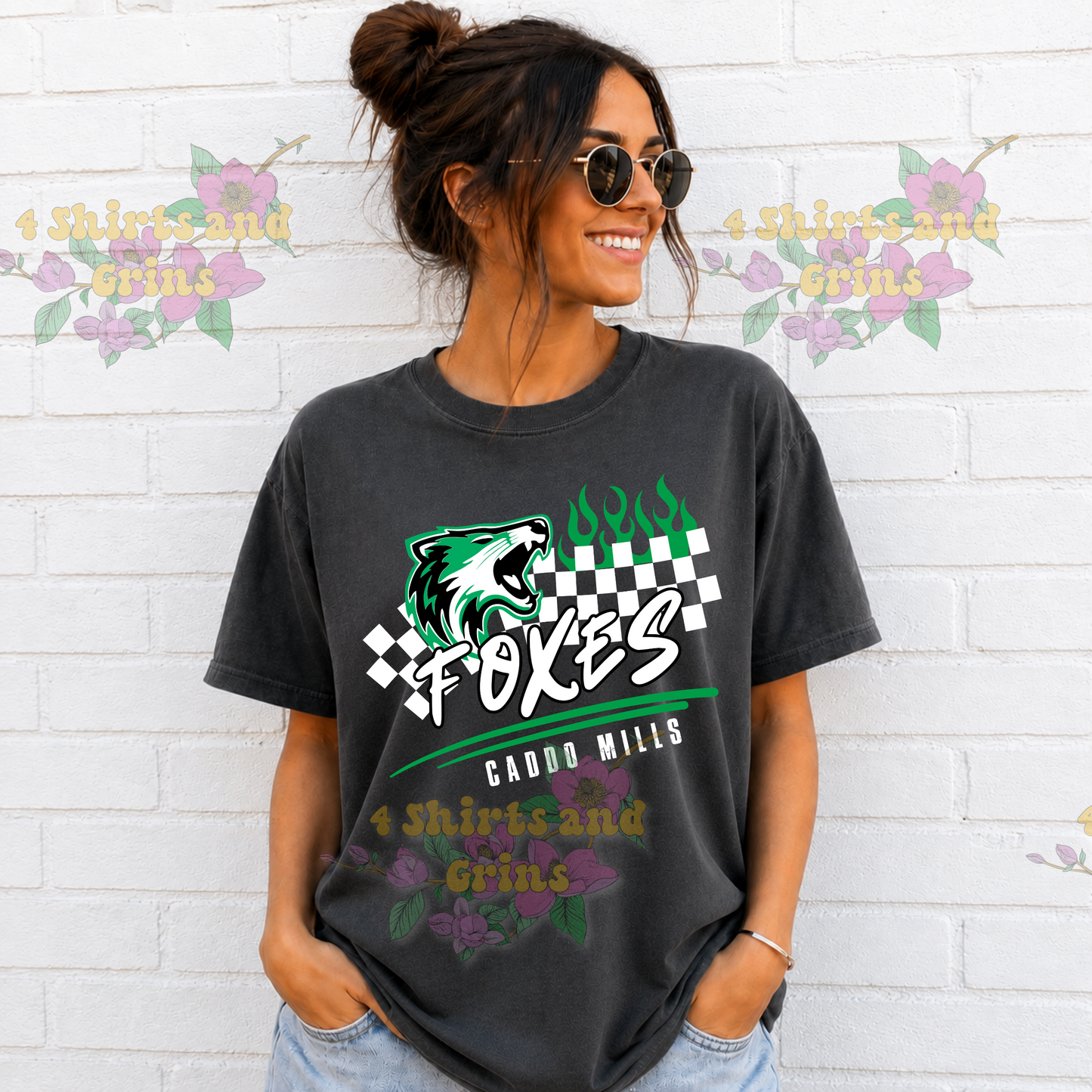 Caddo Mills Foxes Checkered Flames Comfort Colors® T-Shirt | Youth & Adult | Football Game Day | School Spirit Tee