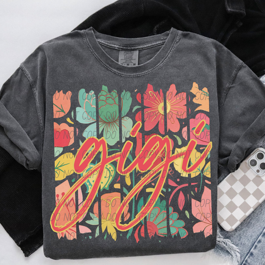 Boho Gigi Floral Comfort Colors T-Shirt – Vintage Style Grandma Tee, Cute Gigi Shirt, Gift for Gigi