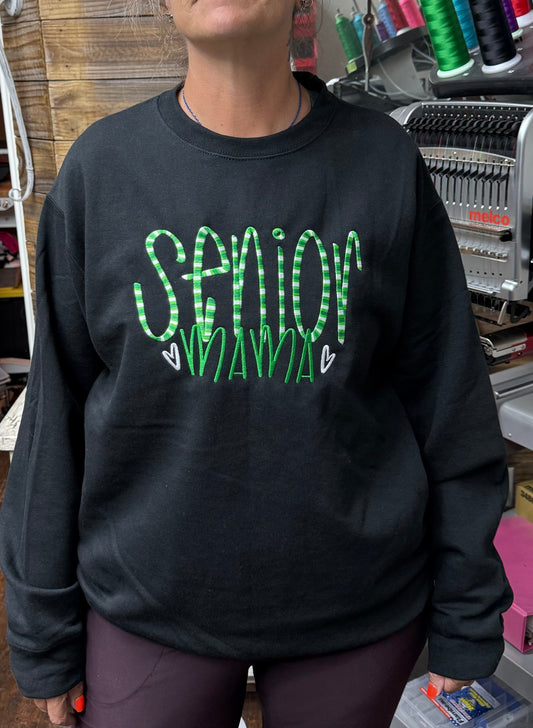 Custom Embroidered Senior Mama Sweatshirt | Personalized School Spirit Crewneck | Variegated Thread Embroidery