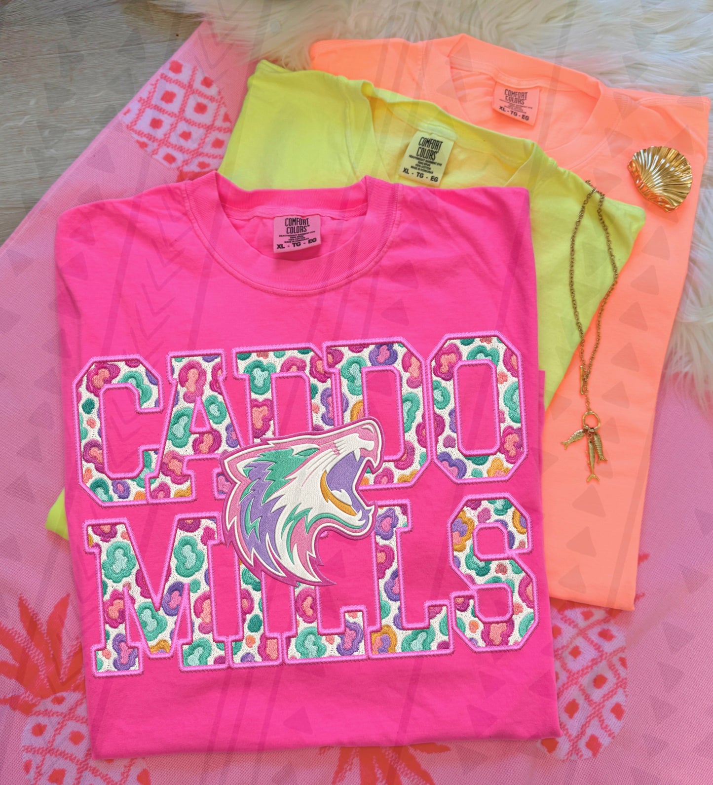 Caddo Mills Foxes Leopard Comfort Colors® Neon Pink T-Shirt | School Spirit Tee | Football Game Day Shirt | Cute Foxes Shirt
