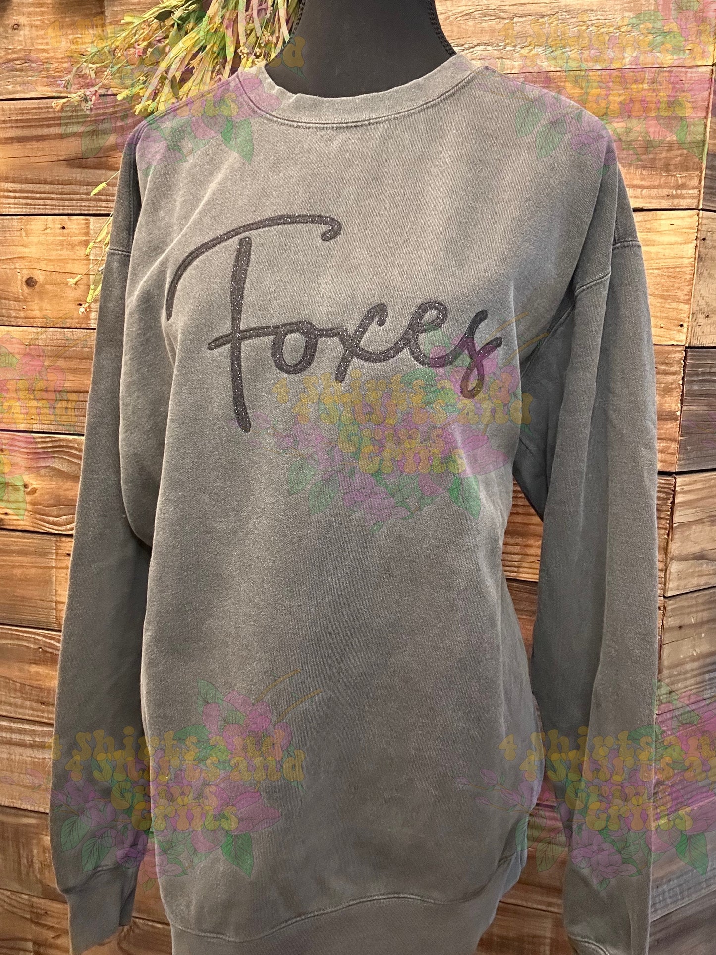 Glittery Embroidered Script Foxes Sweatshirt