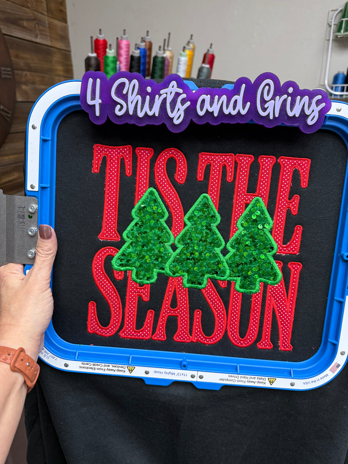 READY TO SHIP | Tis the Season Christmas Sweatshirt – Sequin Christmas Trees & Embroidered Appliqué Crewneck
