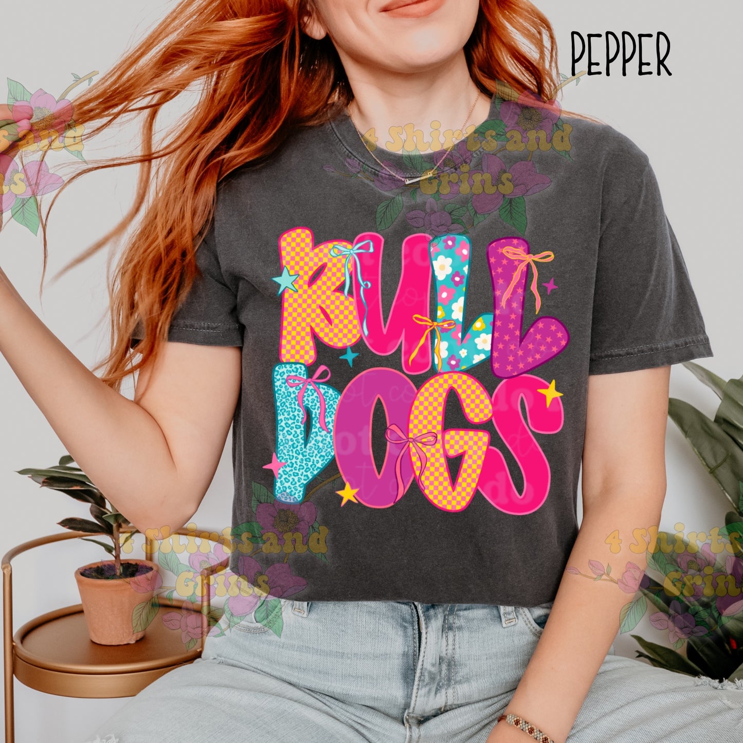 Bulldogs Bow Bubble Tee – Comfort Colors® Graphic Shirt | Youth & Adult Sizes | Handmade with DTF Transfer