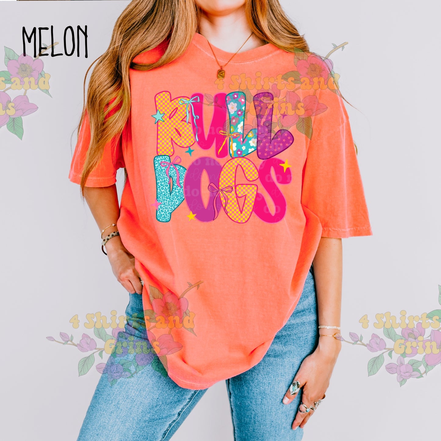 Bulldogs Bow Bubble Tee – Comfort Colors® Graphic Shirt | Youth & Adult Sizes | Handmade with DTF Transfer