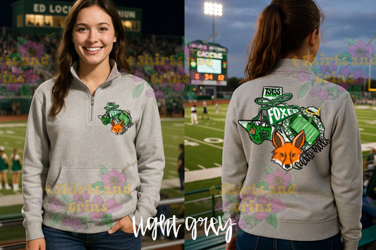 Caddo Mills Foxes Texas Graphic | Comfort Colors Tee or District 1/4 Zip Pullover | Football | Soccer | Baseball