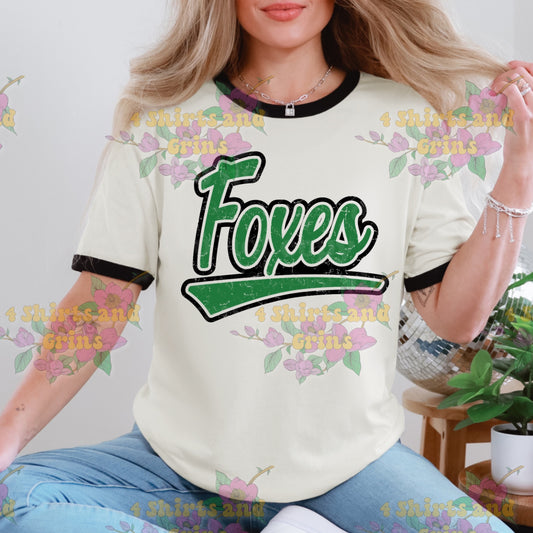 Foxes Script Ringer Tee | Retro Mascot Graphic