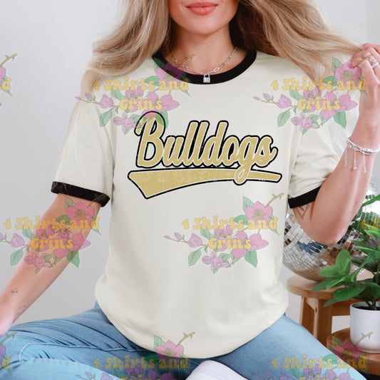 Bulldogs Ringer Tee | Vintage Distressed Mascot Shirt | Custom Team Spirit Shirt | Unisex Game Day Tee | Soft Graphic Tee for School Pride