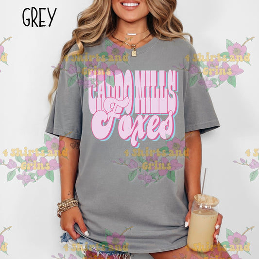 Caddo Mills Foxes Pink Pop Graphic Tee | Youth & Adult Sizes | Comfort Colors Grey