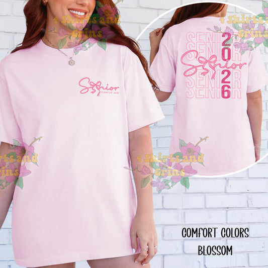 🎓 Class of 2026 Bow Senior Shirt or Sweatshirt | Comfort Colors® Tee or Gildan Crewneck | DTF Transfer | Adult Sizes S–4XL