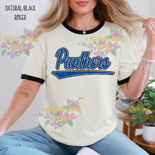 Panthers Script Ringer Tee | Retro Mascot Graphic