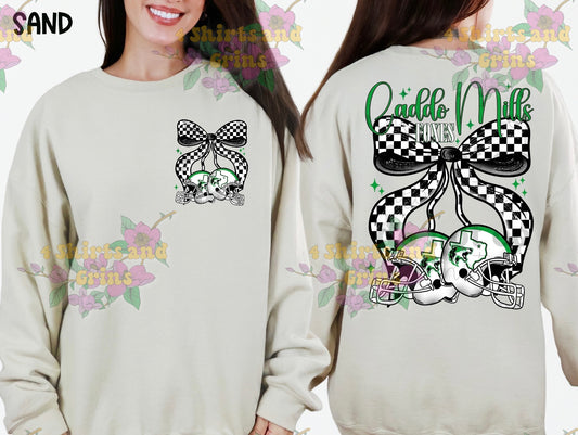 Caddo Mills Foxes Bow Football Sweatshirt | Comfort Colors Sand or Ash Grey | Spirit Wear Game Day Crewneck