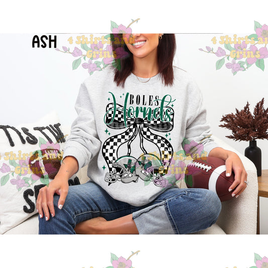 Boles Hornets Bow Football Sweatshirt | Comfort Colors Sand or Ash Grey | Spirit Wear Game Day Crewneck (Copy)