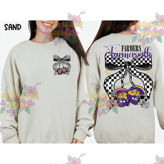Farmersville Farmers Bow Football Sweatshirt | Comfort Colors Sand or Ash Grey | Spirit Wear Game Day Crewneck (Copy) (Copy)
