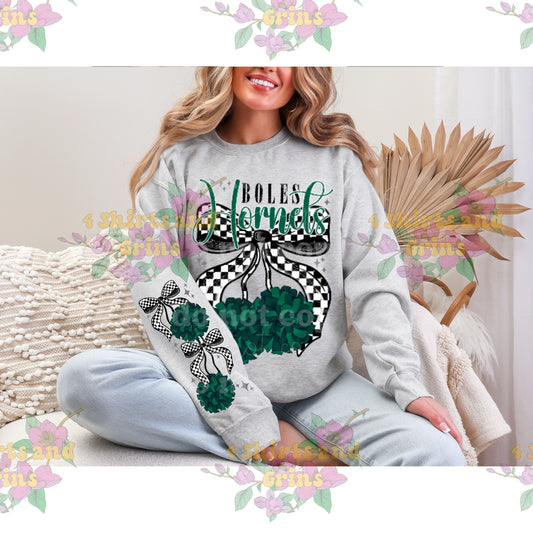 Boles Hornets Bow Cheer Sweatshirt | Comfort Colors Sand or Ash Grey | Spirit Wear Game Day Crewneck