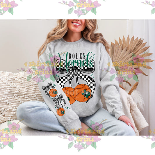 Boles Hornets Bow Basketball Sweatshirt | Comfort Colors Sand or Ash Grey | Spirit Wear Game Day Crewneck